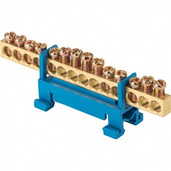 Шина EKF PROXIMA "0" N 6х9мм 14 отверстий латунь синий изолятор тип "Стойка" на DIN-рейку розничный стикер